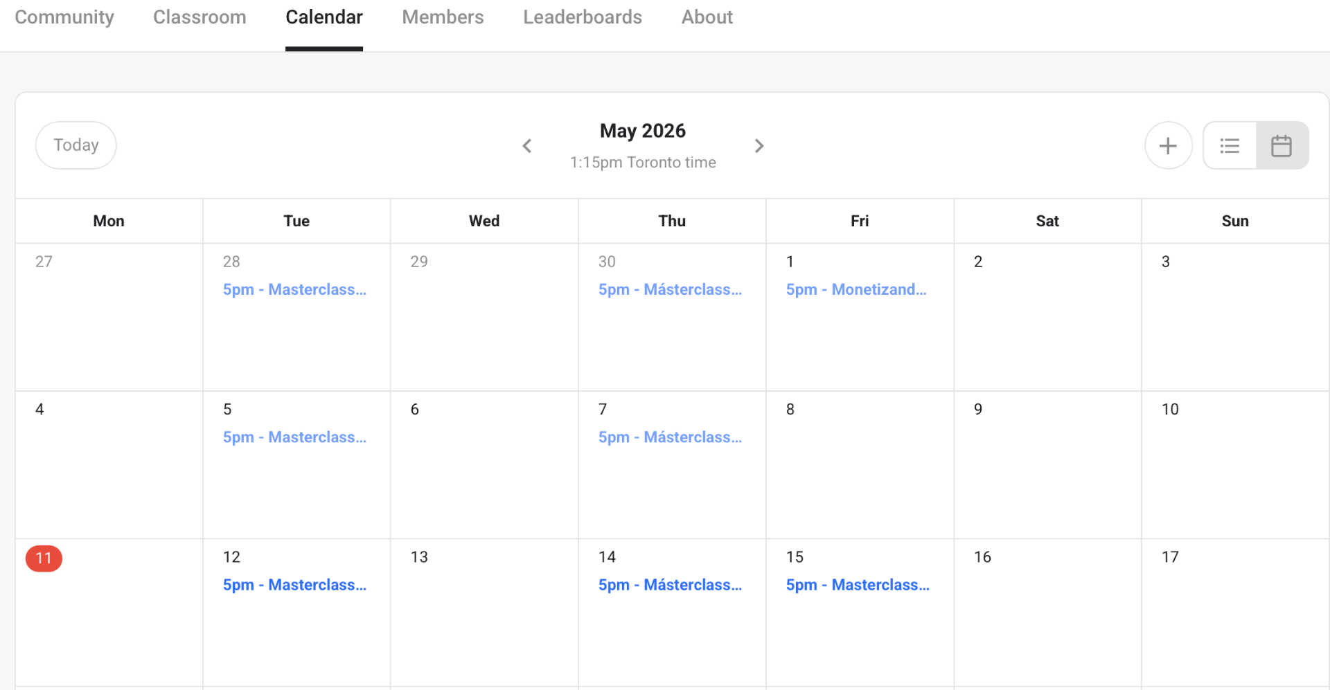 Calendrier des appels en direct